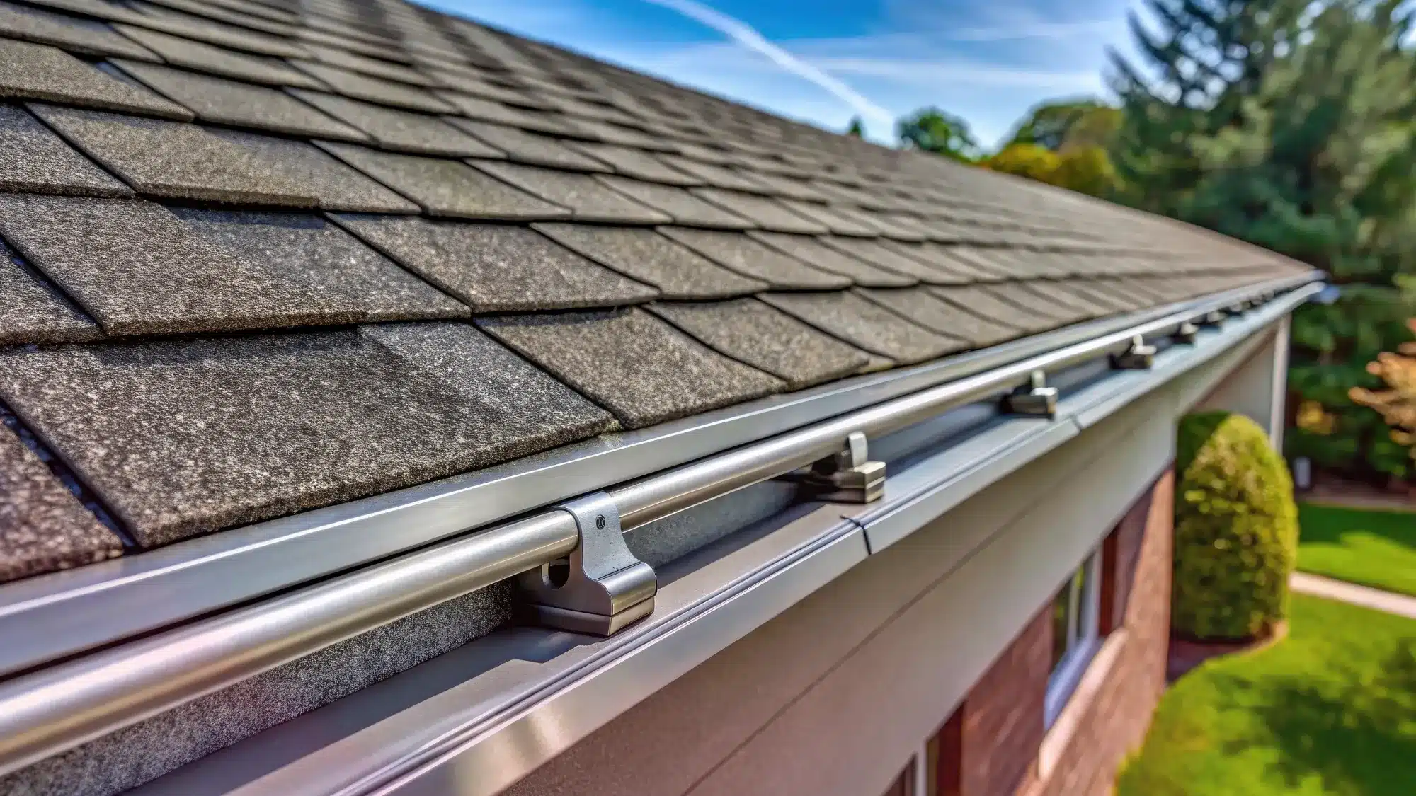 Roofing contractor performing a roof inspection on a residential home while explaining findings to homeowner